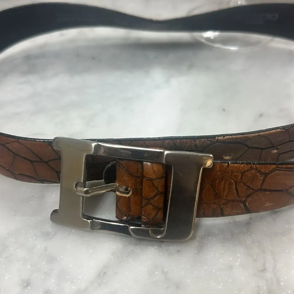 Vintage Iceberg Jeans Brown Leather Croc Embossed Belt Size 42 Italian